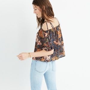 Madewell Silk Cold-shoulder Top in Sea Floral
